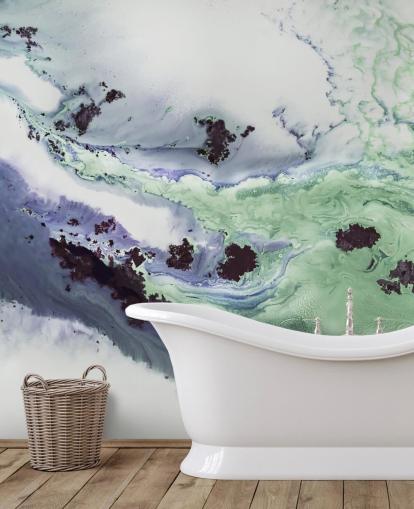 murale astratto personalizzabile verde e viola chiamato Delta di Petra Meikle de Vlas