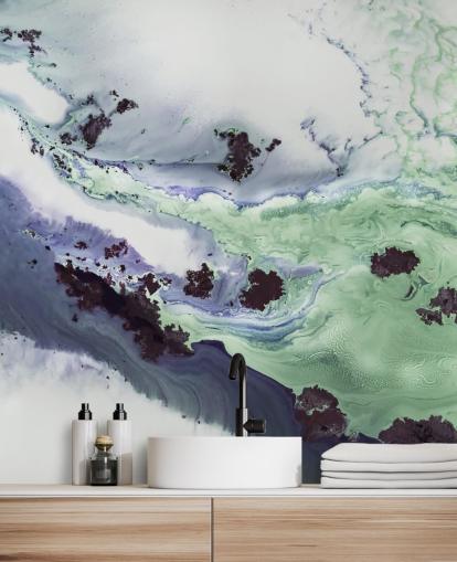green and purple customisable abstract wall mural called Delta by Petra Meikle de Vlas
