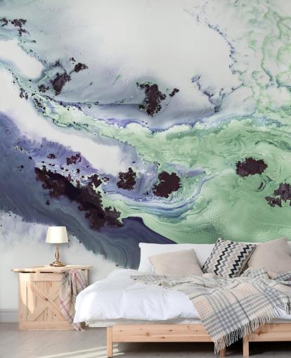 murale astratto personalizzabile verde e viola chiamato Delta di Petra Meikle de Vlas