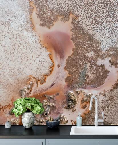 murale astratto personalizzabile rosa e pesca chiamato Discovery di Petra Meikle de Vlas