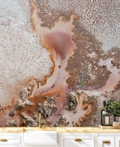 roze en perzik aanpasbare abstracte muurschildering genaamd Discovery door Petra Meikle de Vlas