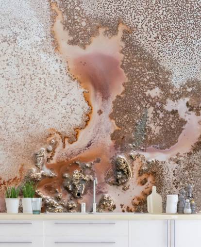 murale astratto personalizzabile rosa e pesca chiamato Discovery di Petra Meikle de Vlas