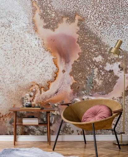 roze en perzik aanpasbare abstracte muurschildering genaamd Discovery door Petra Meikle de Vlas