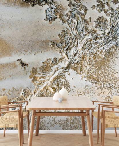 murale astratto personalizzato bianco e oro chiamato Entwined di Petra Meikle de Vlas per salotti, sale da pranzo e bagni