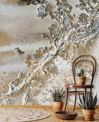 mural abstracto personalizado blanco y dorado llamado Entwined de Petra Meikle de Vlas para salas de estar, comedores y baños