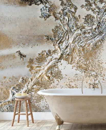 white and gold custom abstract mural called Entwined by Petra Meikle de Vlas for living rooms, dining rooms and bathrooms