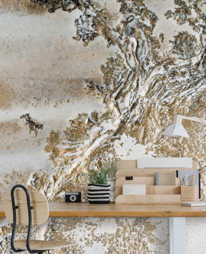 mural abstracto personalizado blanco y dorado llamado Entwined de Petra Meikle de Vlas para salas de estar, comedores y baños mural abstracto personalizado blanco y dorado llamado Entwined de Petra Meikle de Vlas para salas de estar, comedores y baños