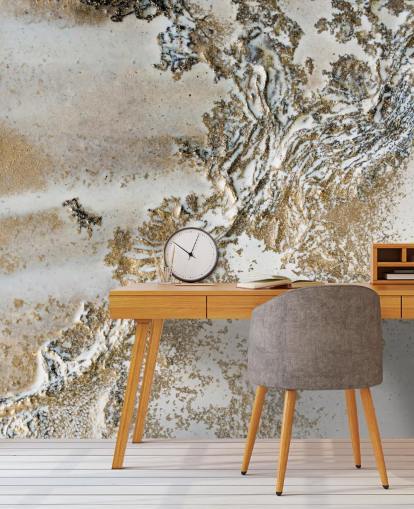white and gold custom abstract mural called Entwined by Petra Meikle de Vlas for living rooms, dining rooms and bathrooms