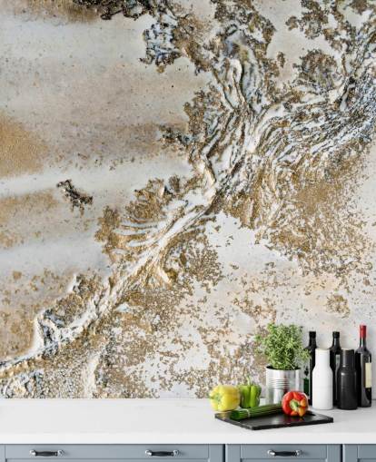 witte en gouden abstracte muurschildering op maat genaamd Entwined van Petra Meikle de Vlas voor woonkamers, eetkamers en badkamers witte en gouden abstracte muurschildering op maat genaamd Entwined van Petra Meikle de Vlas voor woonkamers, eetkamers en badkamers