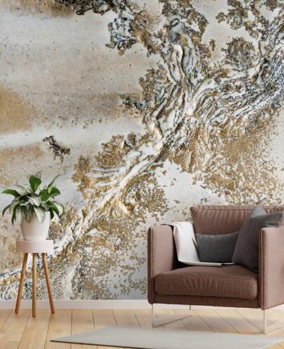 murale astratto personalizzato bianco e oro chiamato Entwined di Petra Meikle de Vlas per salotti, sale da pranzo e bagni