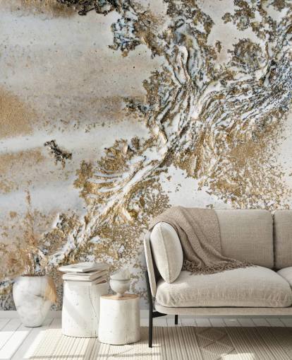 white and gold custom abstract mural called Entwined by Petra Meikle de Vlas for living rooms, dining rooms and bathrooms