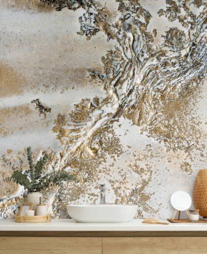 murale astratto personalizzato bianco e oro chiamato Entwined di Petra Meikle de Vlas per salotti, sale da pranzo e bagni murale astratto personalizzato bianco e oro chiamato Entwined di Petra Meikle de Vlas per salotti, sale da pranzo e bagni