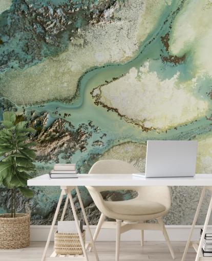 murale astratto personalizzabile verde chiaro chiamato Evergreen di Petra Meikle de Vlas