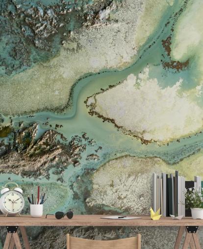 mural de parede abstrato personalizável verde claro chamado Evergreen de Petra Meikle de Vlas