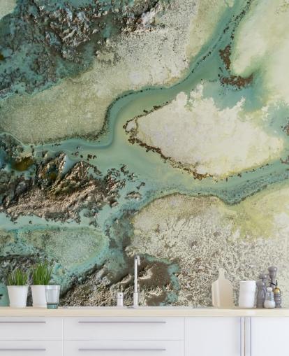 murale astratto personalizzabile verde chiaro chiamato Evergreen di Petra Meikle de Vlas