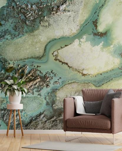 murale astratto personalizzabile verde chiaro chiamato Evergreen di Petra Meikle de Vlas