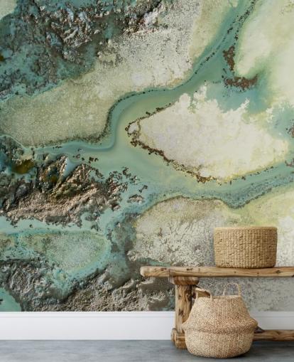 murale astratto personalizzabile verde chiaro chiamato Evergreen di Petra Meikle de Vlas