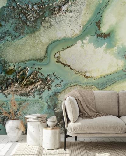 mural de pared abstracto personalizable de color verde claro llamado Evergreen de Petra Meikle de Vlas