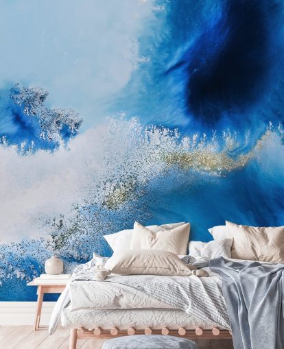 blue customisable abstract ocean wall mural called Floating Reef by Petra Meikle de Vlas for bathrooms and living rooms blue customisable abstract ocean wall mural called Floating Reef by Petra Meikle de Vlas for bathrooms and living rooms