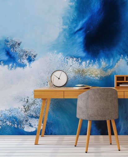 murale blu personalizzabile astratto sull'oceano chiamato Floating Reef di Petra Meikle de Vlas per bagni e salotti
