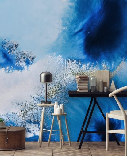 blue customisable abstract ocean wall mural called Floating Reef by Petra Meikle de Vlas for bathrooms and living rooms