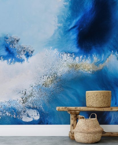 blue customisable abstract ocean wall mural called Floating Reef by Petra Meikle de Vlas for bathrooms and living rooms blue customisable abstract ocean wall mural called Floating Reef by Petra Meikle de Vlas for bathrooms and living rooms