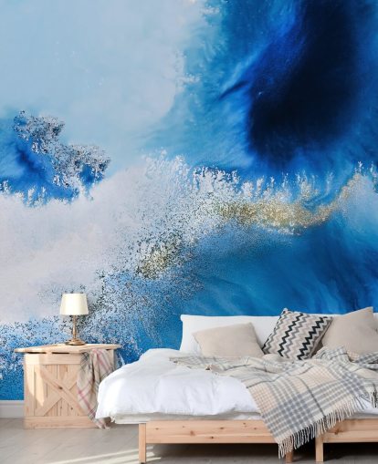 blue customisable abstract ocean wall mural called Floating Reef by Petra Meikle de Vlas for bathrooms and living rooms