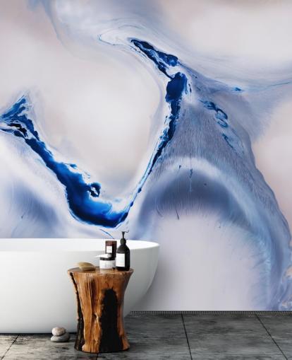 mural abstrato personalizável em azul e branco chamado Gentle Flow de Petra Meikle de Vlas