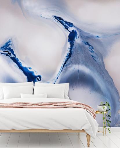 blue and white customizable abstract mural called Gentle Flow by Petra Meikle de Vlas