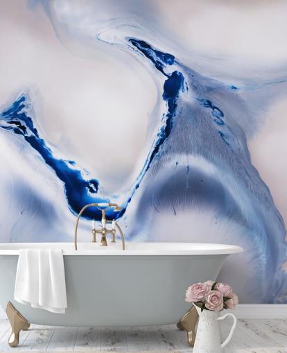 mural abstracto personalizable en blanco y azul llamado Gentle Flow de Petra Meikle de Vlas mural abstracto personalizable en blanco y azul llamado Gentle Flow de Petra Meikle de Vlas