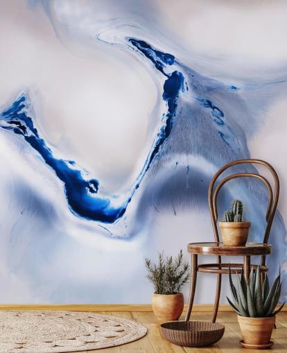 personalisierbares abstraktes Wandbild in Blau und Weiß namens Gentle Flow von Petra Meikle de Vlas personalisierbares abstraktes Wandbild in Blau und Weiß namens Gentle Flow von Petra Meikle de Vlas