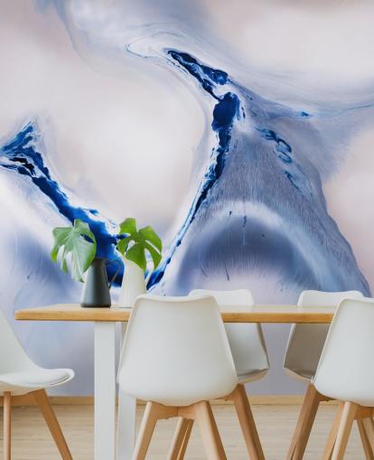 mural abstracto personalizable en blanco y azul llamado Gentle Flow de Petra Meikle de Vlas mural abstracto personalizable en blanco y azul llamado Gentle Flow de Petra Meikle de Vlas