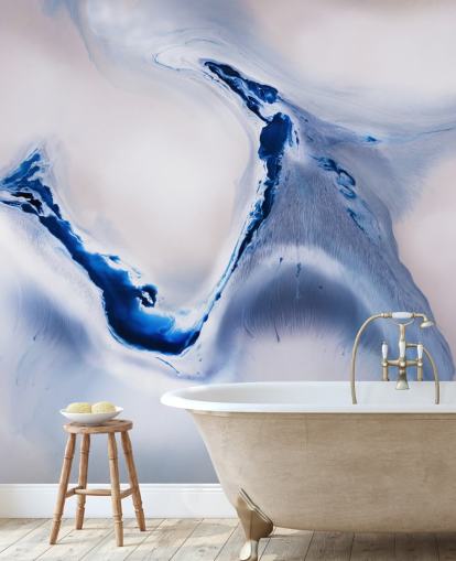 blue and white customisable abstract mural called Gentle Flow by Petra Meikle de Vlas