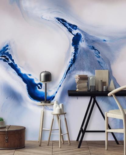 blue and white customizable abstract mural called Gentle Flow by Petra Meikle de Vlas blue and white customizable abstract mural called Gentle Flow by Petra Meikle de Vlas