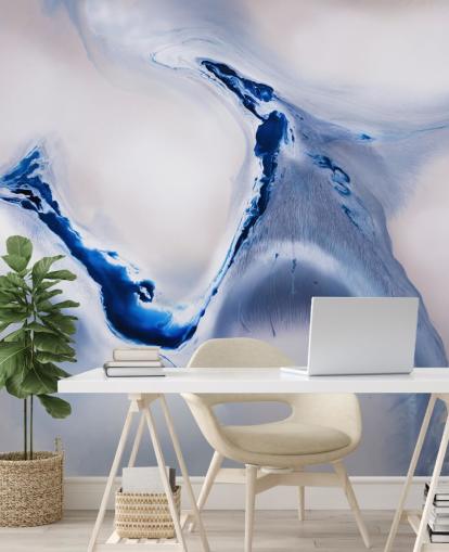 peinture murale abstraite personnalisable bleue et blanche appelée Gentle Flow de Petra Meikle de Vlas