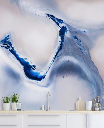 blue and white customisable abstract mural called Gentle Flow by Petra Meikle de Vlas