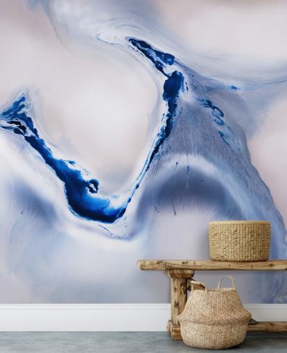 blue and white customizable abstract mural called Gentle Flow by Petra Meikle de Vlas