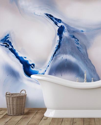 blue and white customizable abstract mural called Gentle Flow by Petra Meikle de Vlas