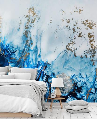 blue and gold customisable abstract mural called Gently Drifting for bedrooms, living rooms and bathrooms blue and gold customisable abstract mural called Gently Drifting for bedrooms, living rooms and bathrooms
