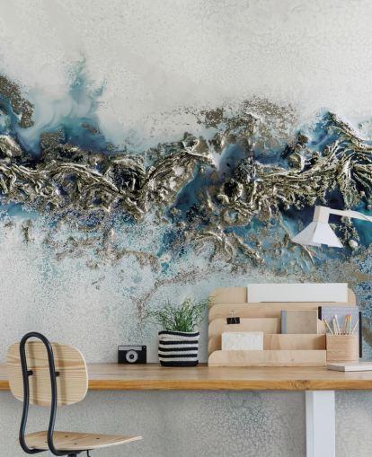 white, blue and gold customisable abstract wall mural called Gilded Weave by Petra Meikle de Vlas white, blue and gold customisable abstract wall mural called Gilded Weave by Petra Meikle de Vlas