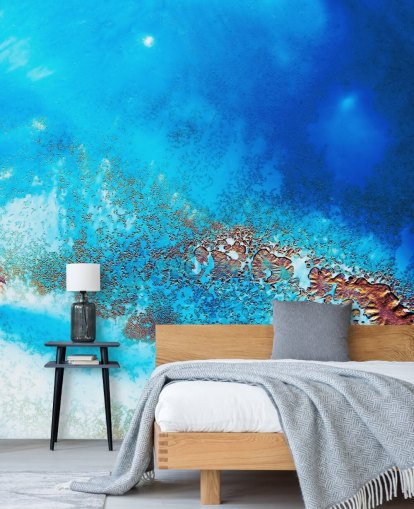 blaues personalisierbares abstraktes Ozean-Wandbild namens Into the Blue von Petra Meikle de Vlas für Badezimmer und Schlafzimmer