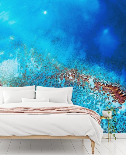 blue customisable abstract ocean wall mural called Into the Blue by Petra Meikle de Vlas for bathrooms and bedrooms