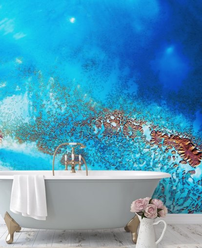 blue customisable abstract ocean wall mural called Into the Blue by Petra Meikle de Vlas for bathrooms and bedrooms