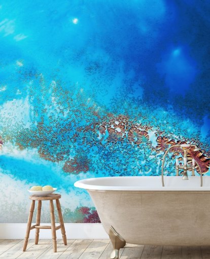 mural de parede oceânica abstrato personalizável em azul chamado Into the Blue de Petra Meikle de Vlas para banheiros e quartos