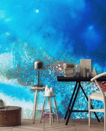 blue customisable abstract ocean wall mural called Into the Blue by Petra Meikle de Vlas for bathrooms and bedrooms