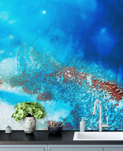 blue customizable abstract ocean wall mural called Into the Blue by Petra Meikle de Vlas for bathrooms and bedrooms