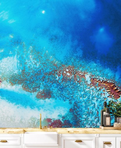 blue customisable abstract ocean wall mural called Into the Blue by Petra Meikle de Vlas for bathrooms and bedrooms