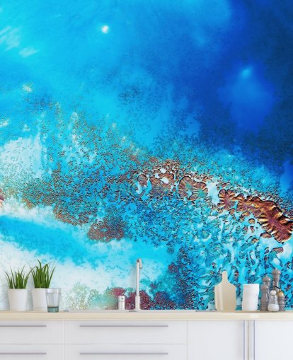 mural de pared azul abstracto del océano personalizable llamado Into the Blue de Petra Meikle de Vlas para baños y dormitorios