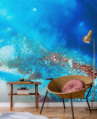 blaues personalisierbares abstraktes Ozean-Wandbild namens Into the Blue von Petra Meikle de Vlas für Badezimmer und Schlafzimmer