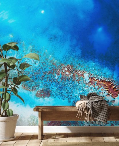 blue customizable abstract ocean wall mural called Into the Blue by Petra Meikle de Vlas for bathrooms and bedrooms